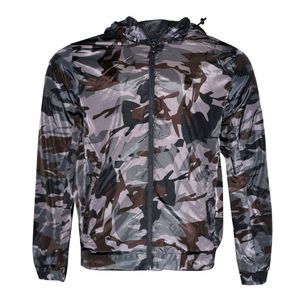 Mens Windbreaker Jacket Polyester Side Pockets Hoodie Mesh Lining Gray